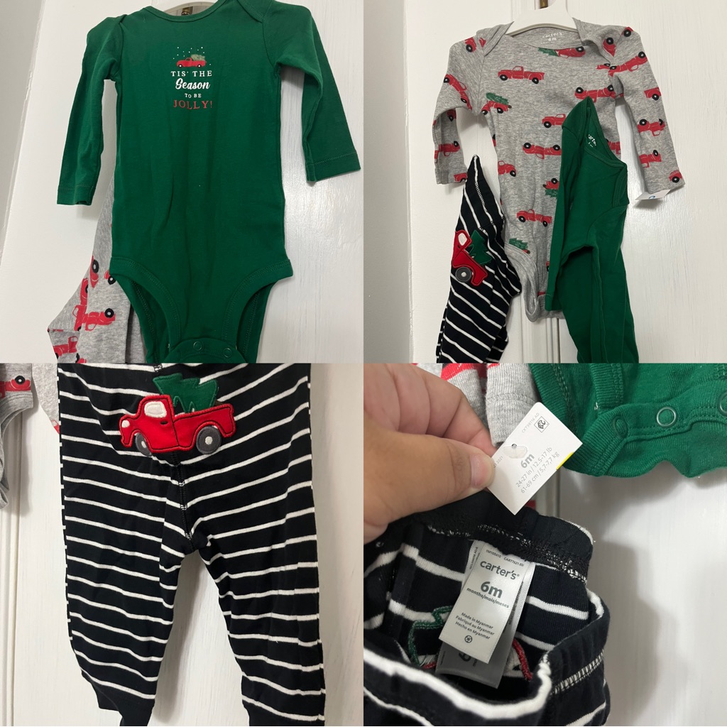 Carters Christmas 3 Pack Long Sleeve Onesies Pants 3-6 Months Nwt